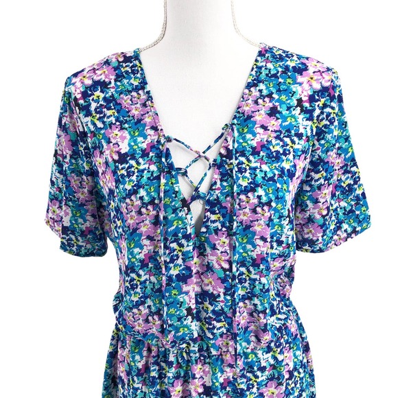 Charles Henry Womens Size Medium Lace-Up Front Summer Abstract Floral Dress - Picture 2 of 9